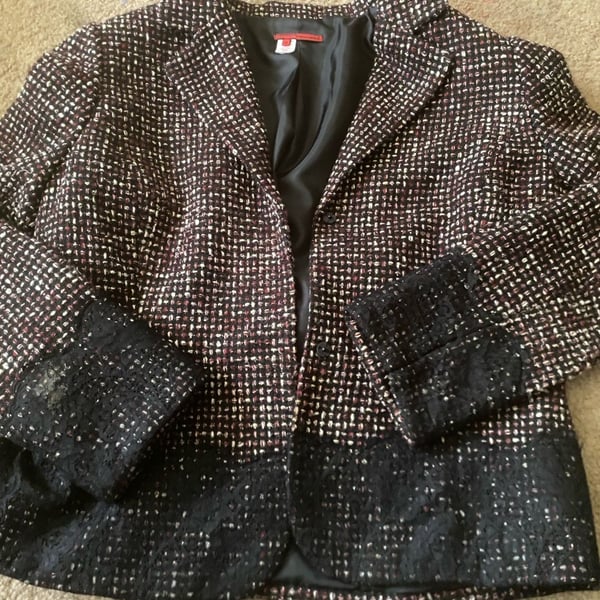 Tapemeasure Tweed Blazer Size 14 Multi Color Woven Lace Trim Jacket