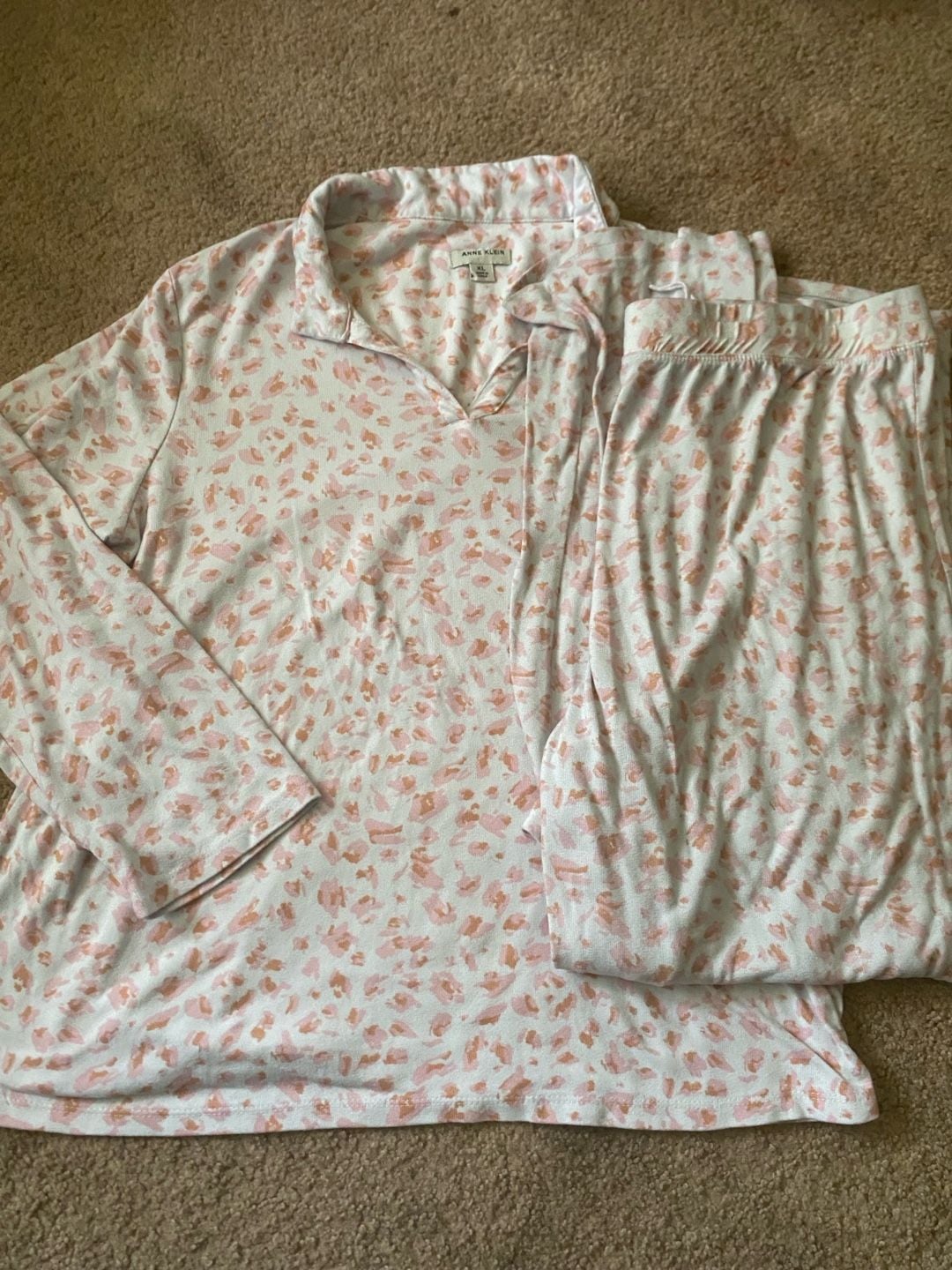 Anne Klein Pajama Set Size XL Pink White Leopard Animal Print Sleepwear 1