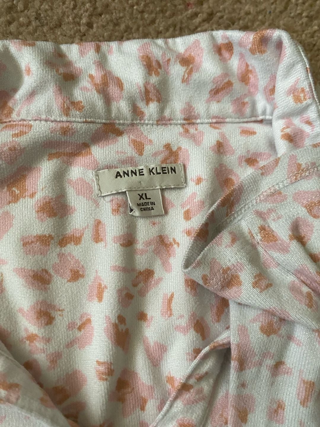 Anne Klein Pajama Set Size XL Pink White Leopard Animal Print Sleepwear 3