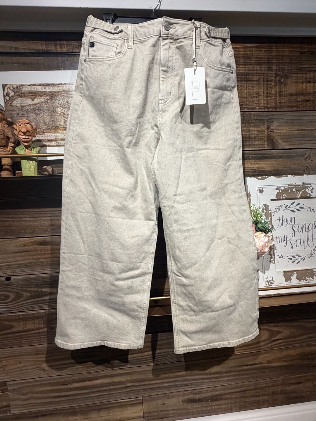 KanCan Ultra High Rise Cropped Wide Leg Jeans Size 15/31 Beige 2