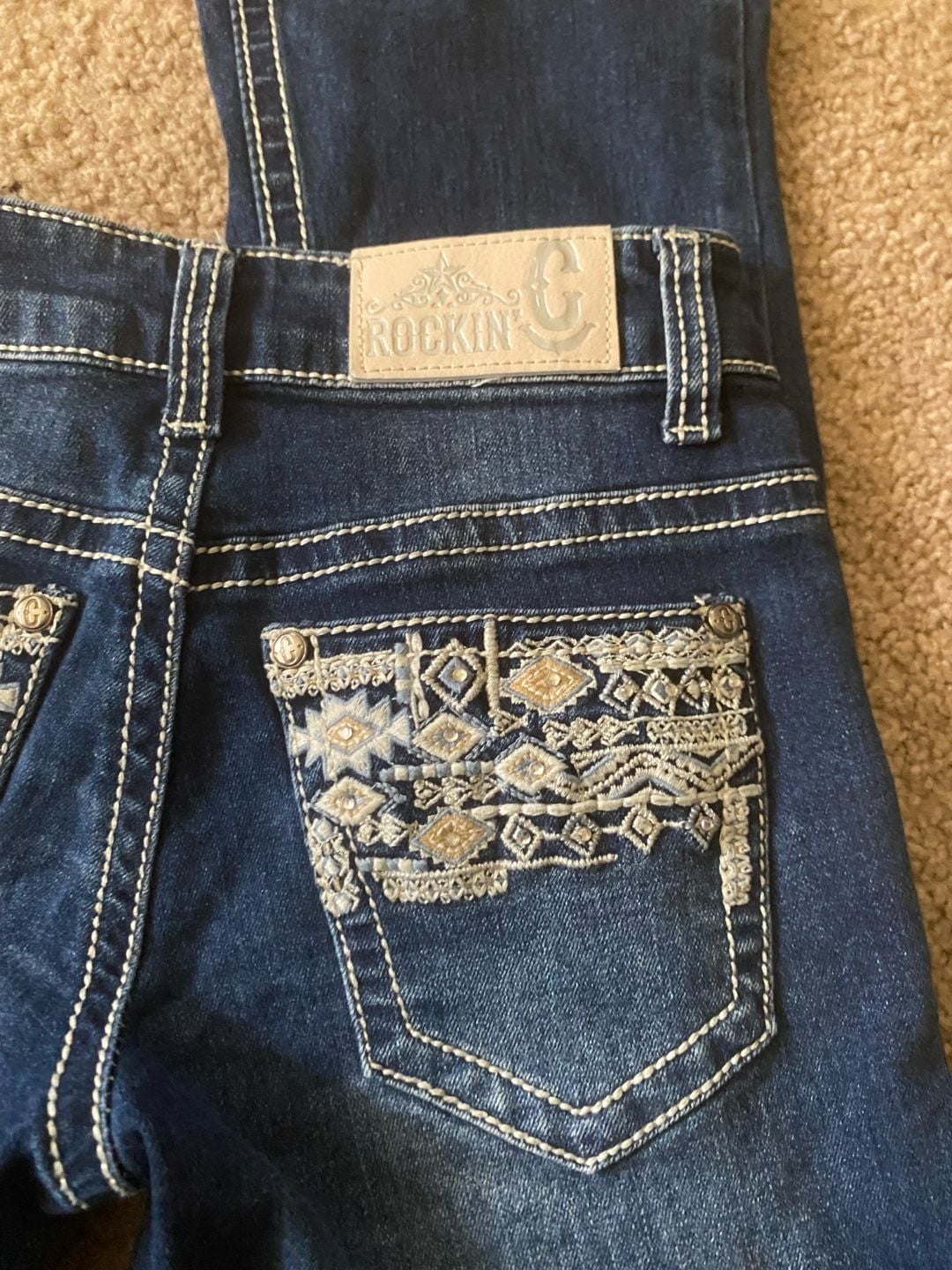 Rockin' C Jeans Size 10 youth Blue Embroidered Bootcut Denim 7