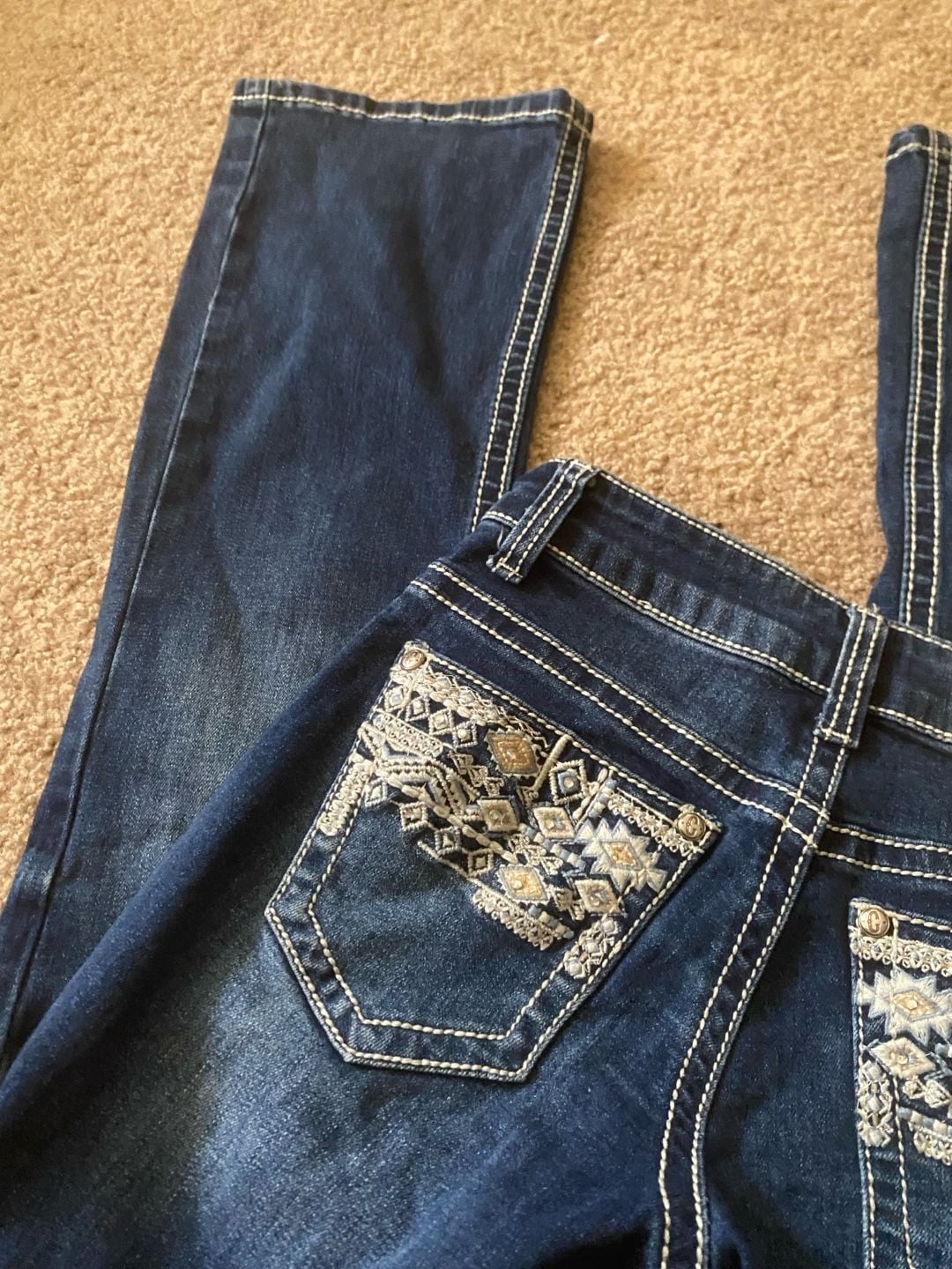 Rockin' C Jeans Size 10 youth Blue Embroidered Bootcut Denim 8