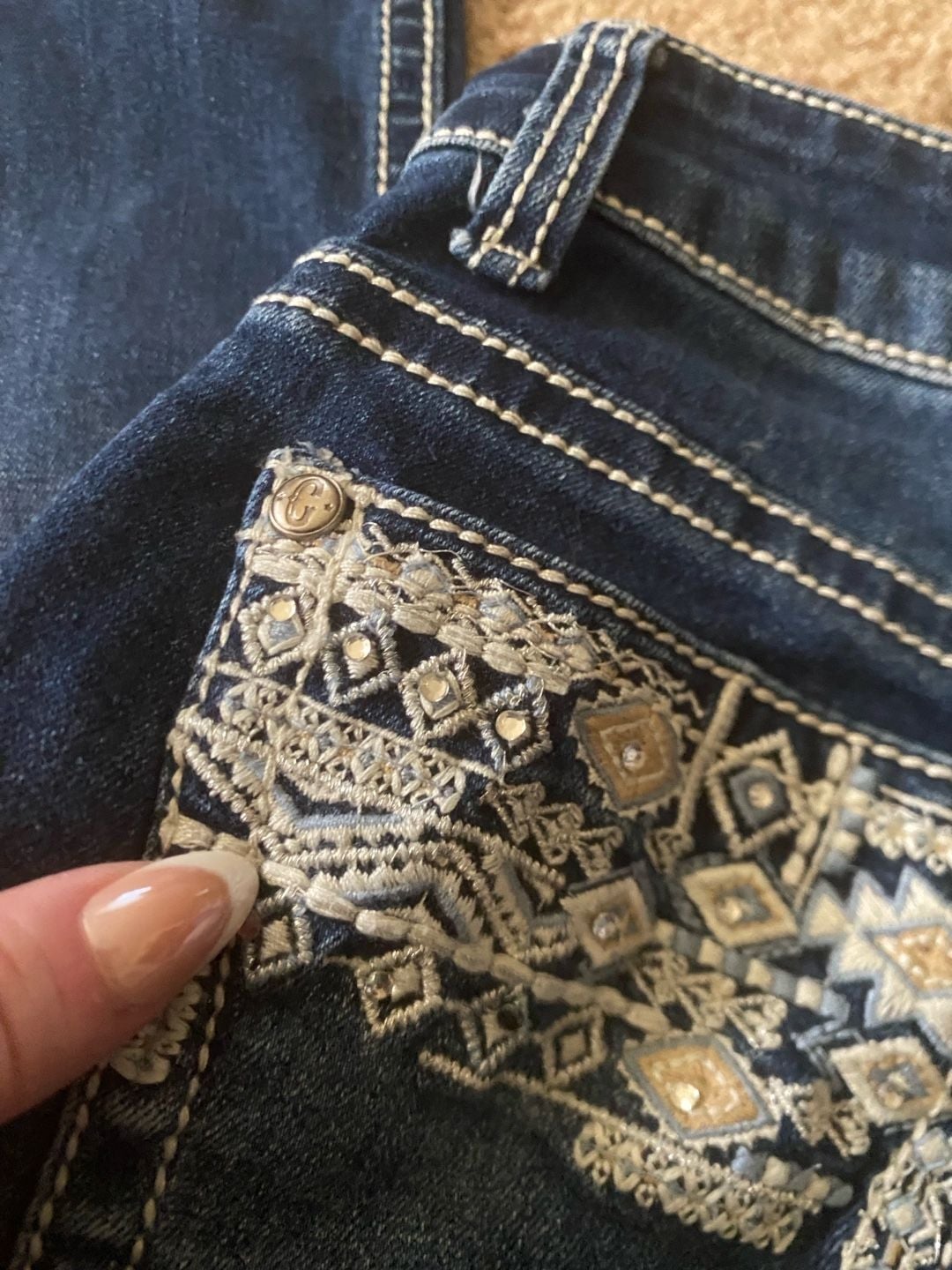 Rockin' C Jeans Size 10 youth Blue Embroidered Bootcut Denim 9