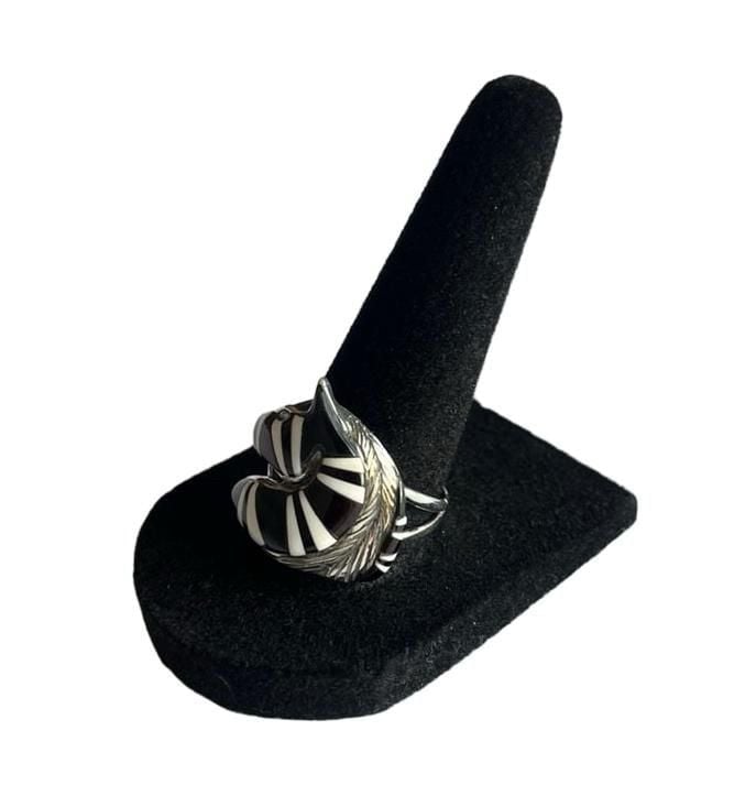 Vintage Sterling Silver Horse Ring with Black Onyx & Howlite Inlay – Size 9 4