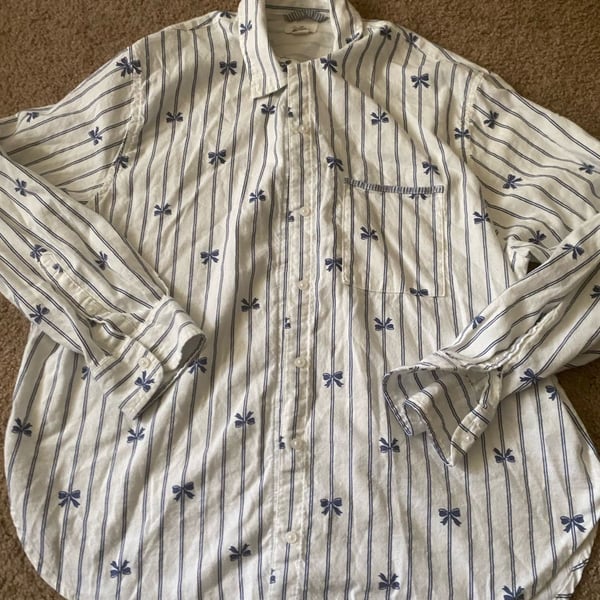Aerie Striped Bow Print Button Down Shirt Size S