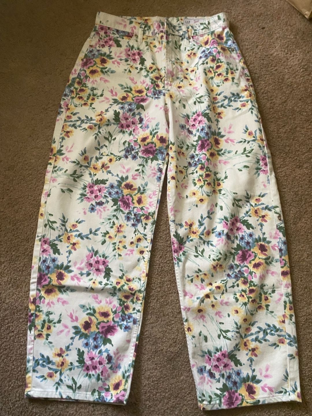 Gap Barrel High Rise Jeans Size 28 Short White Floral Print Cotton 2