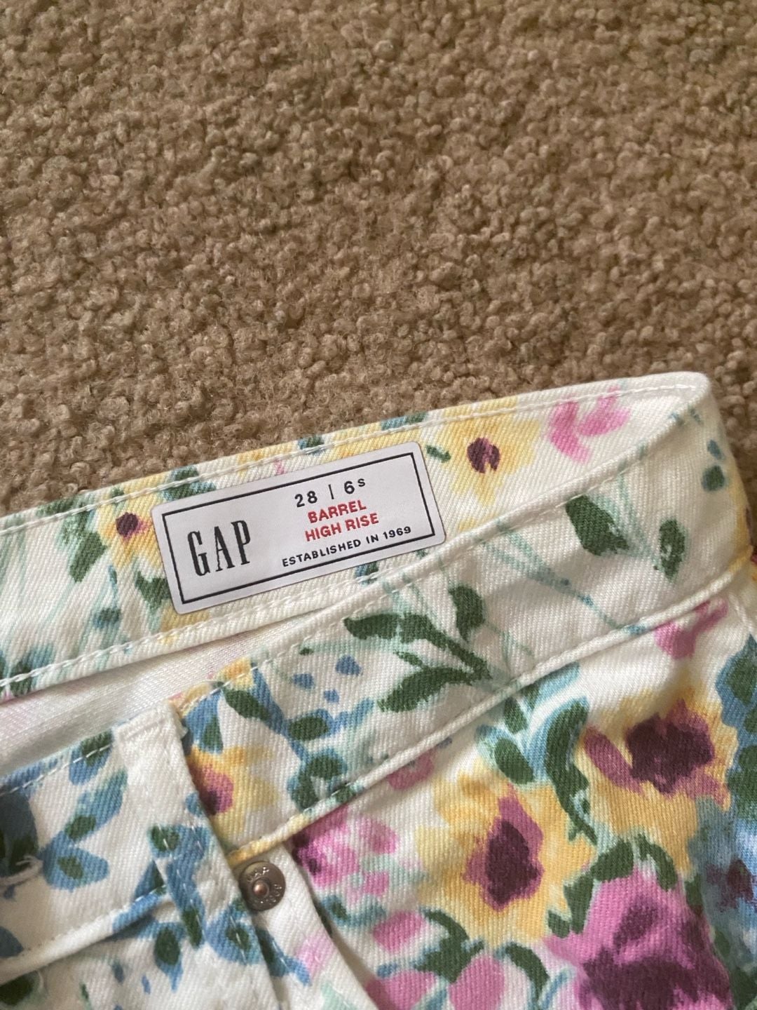 Gap Barrel High Rise Jeans Size 28 Short White Floral Print Cotton 5