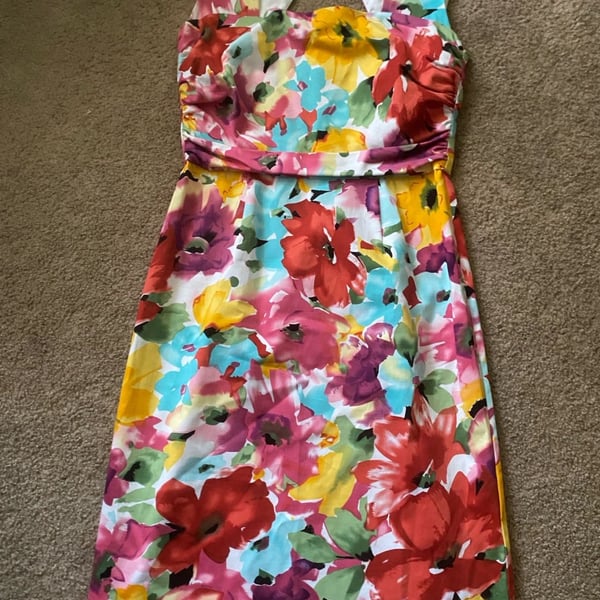 Donna Ricco Floral Sleeveless Midi Dress Size 6 Watercolor Colorful