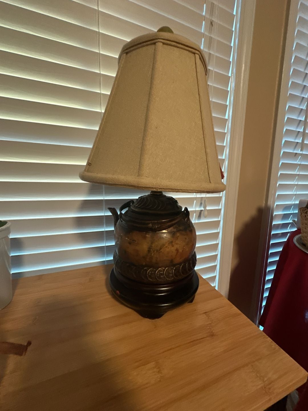 Vintage Asian Bronze Teapot Table Lamp with Coin Detail 1