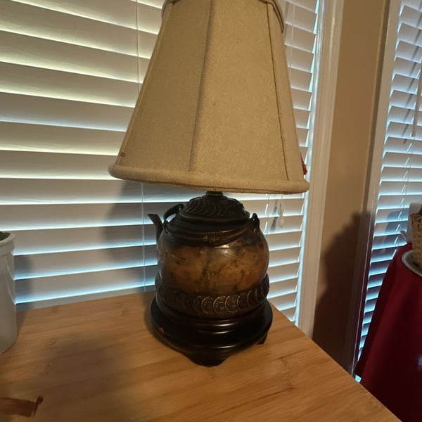Vintage Asian Bronze Teapot Table Lamp with Coin Detail