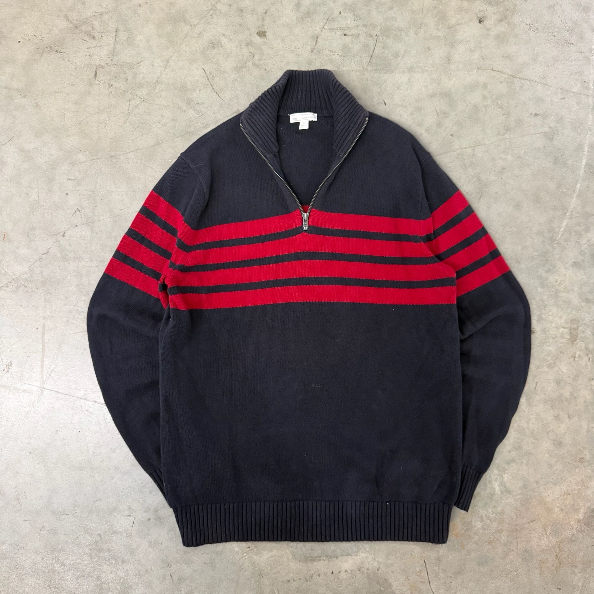 Gap Designed & Crafted Quarter Zip Sweater Size M Tall Blue Red Striped 2