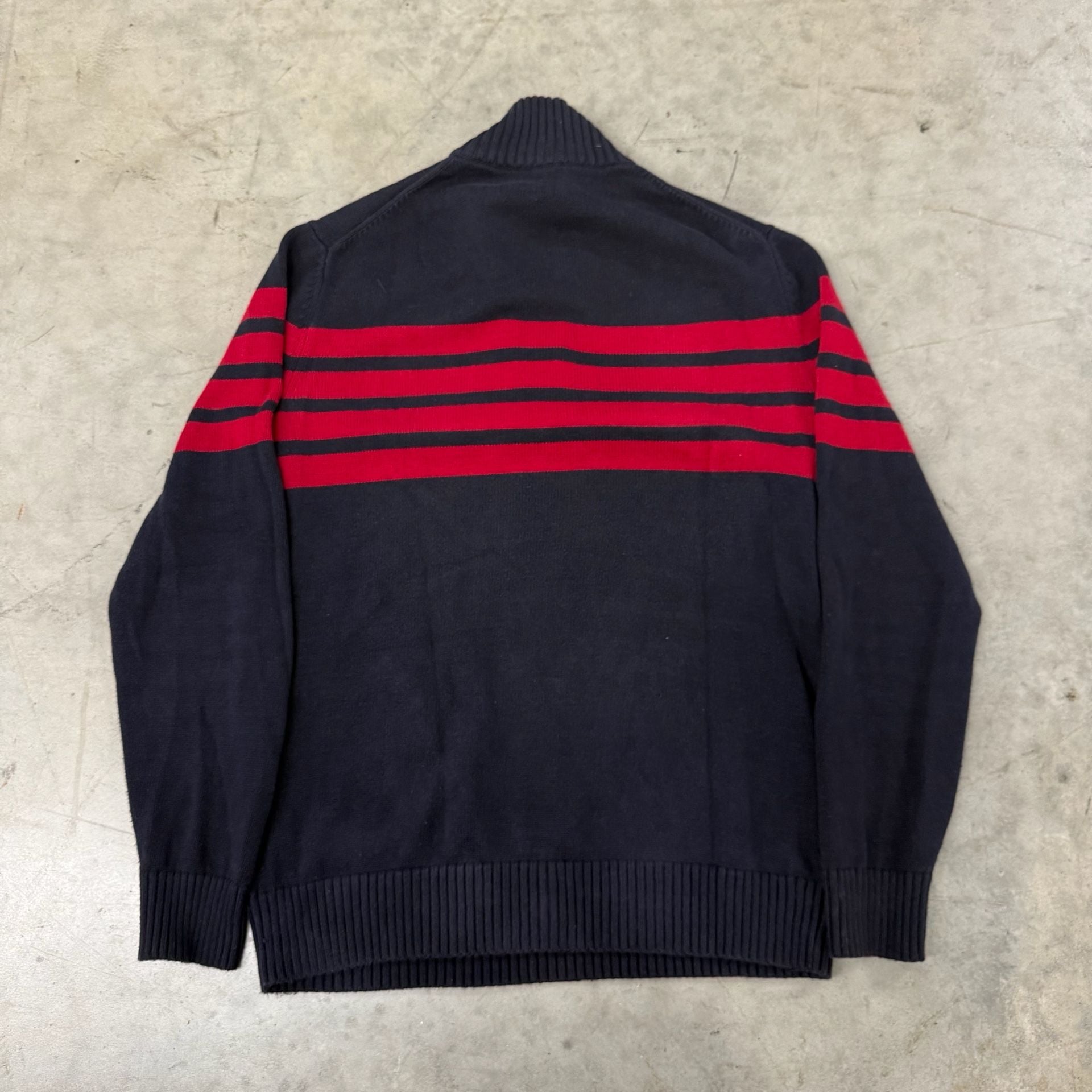 Gap Designed & Crafted Quarter Zip Sweater Size M Tall Blue Red Striped 5