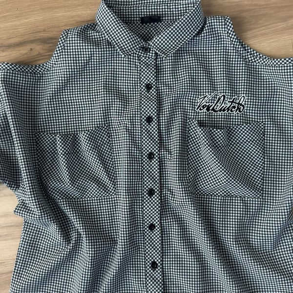 Von Dutch Gingham Cold Shoulder Shirt