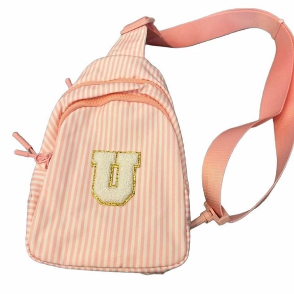 Pink White Striped Mini Crossbody Slingbag Varsity U Gift for Teens & Tweens