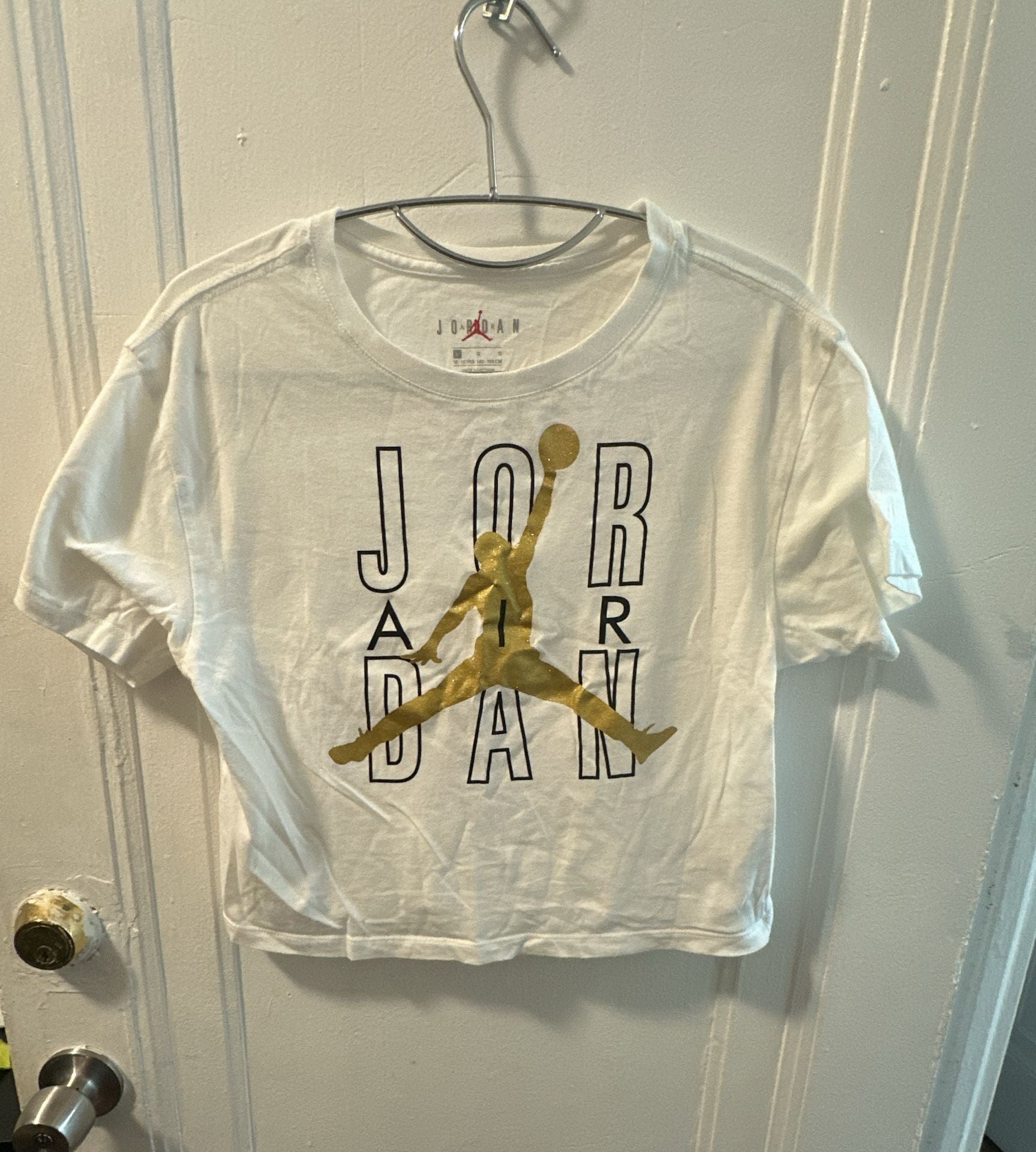 Jordan Jumpman T-Shirt Size L White Gold Black Graphic Crop Top 2