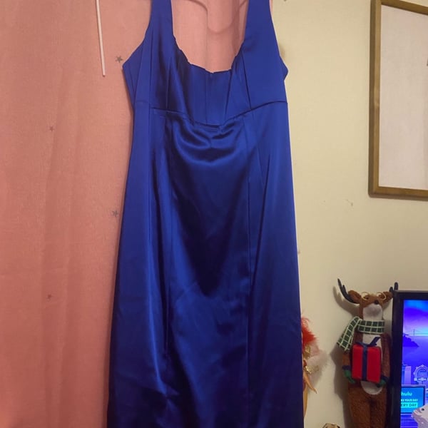 Calvin Klein Satin Dress Size 10 Royal Blue Sleeveless Cocktail