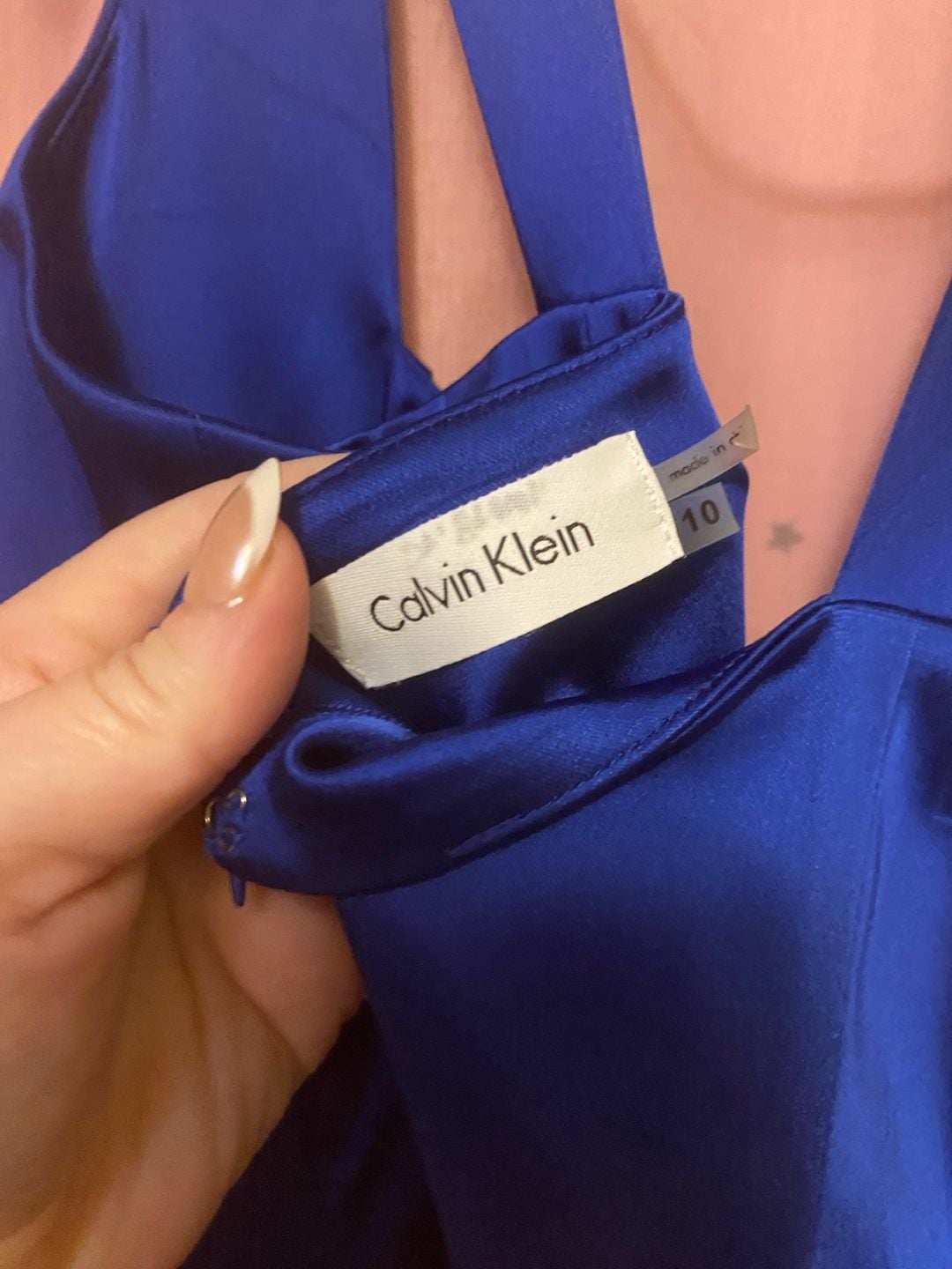 Calvin Klein Satin Dress Size 10 Royal Blue Sleeveless Cocktail 6