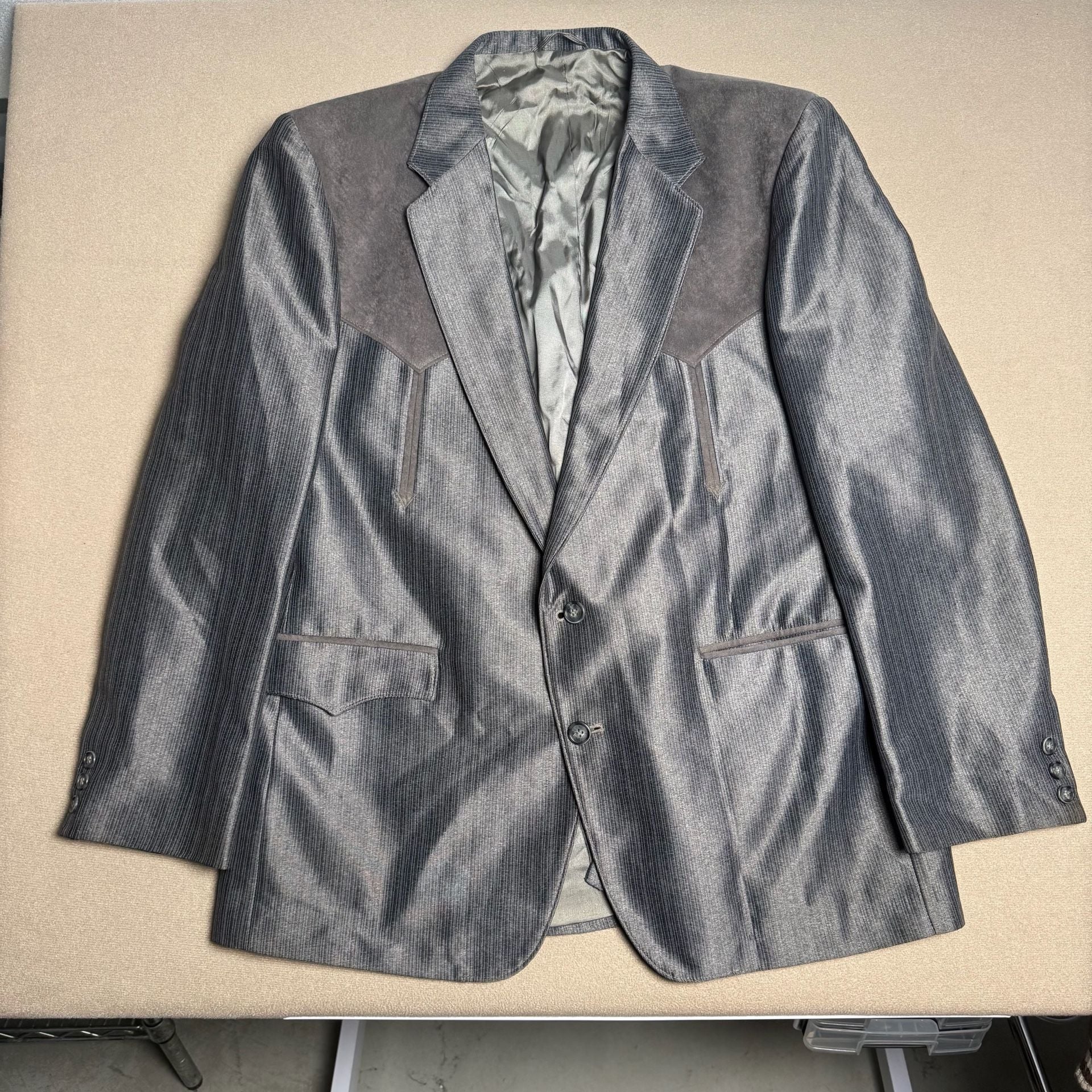 Circle S Western Blazer Sport Coat Size 44R Gray Metallic Suede Yoke 2
