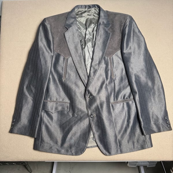 Circle S Western Blazer Sport Coat Size 44R Gray Metallic Suede Yoke
