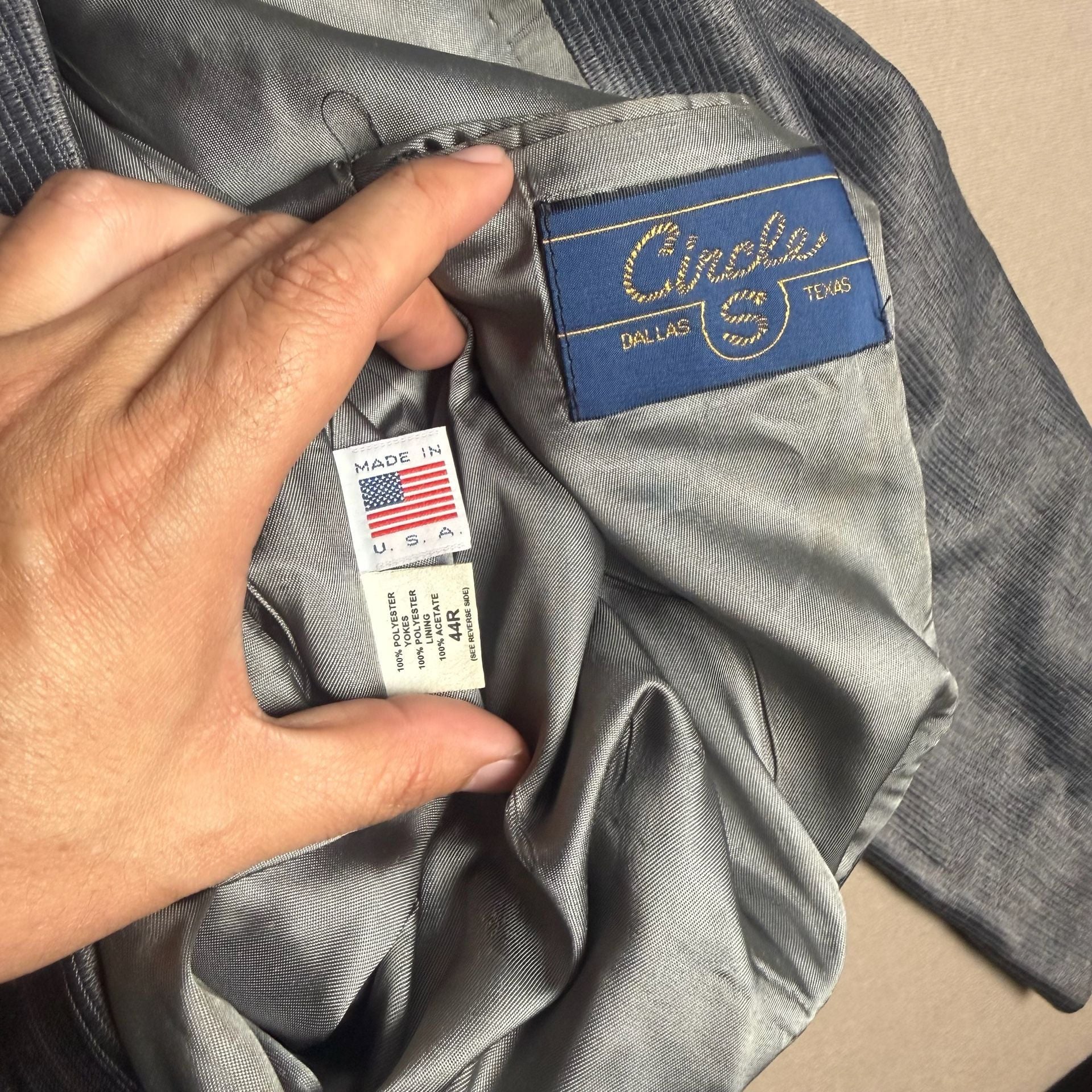 Circle S Western Blazer Sport Coat Size 44R Gray Metallic Suede Yoke 8