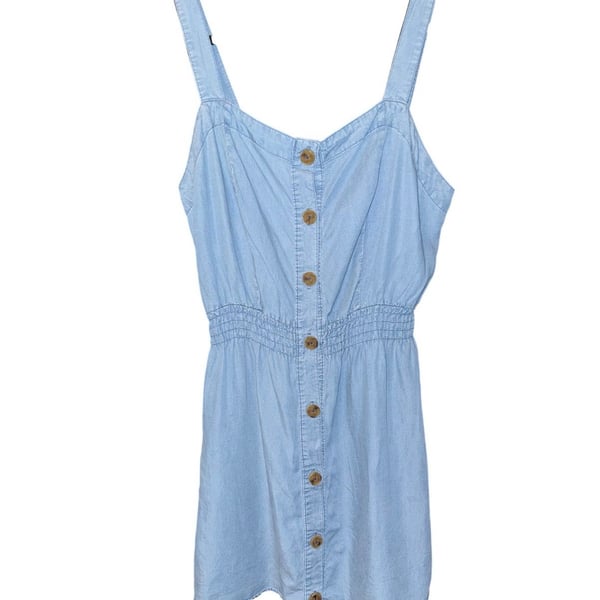 Love Tree Denim Dress Size L Light Blue Button Front Smocked Waist