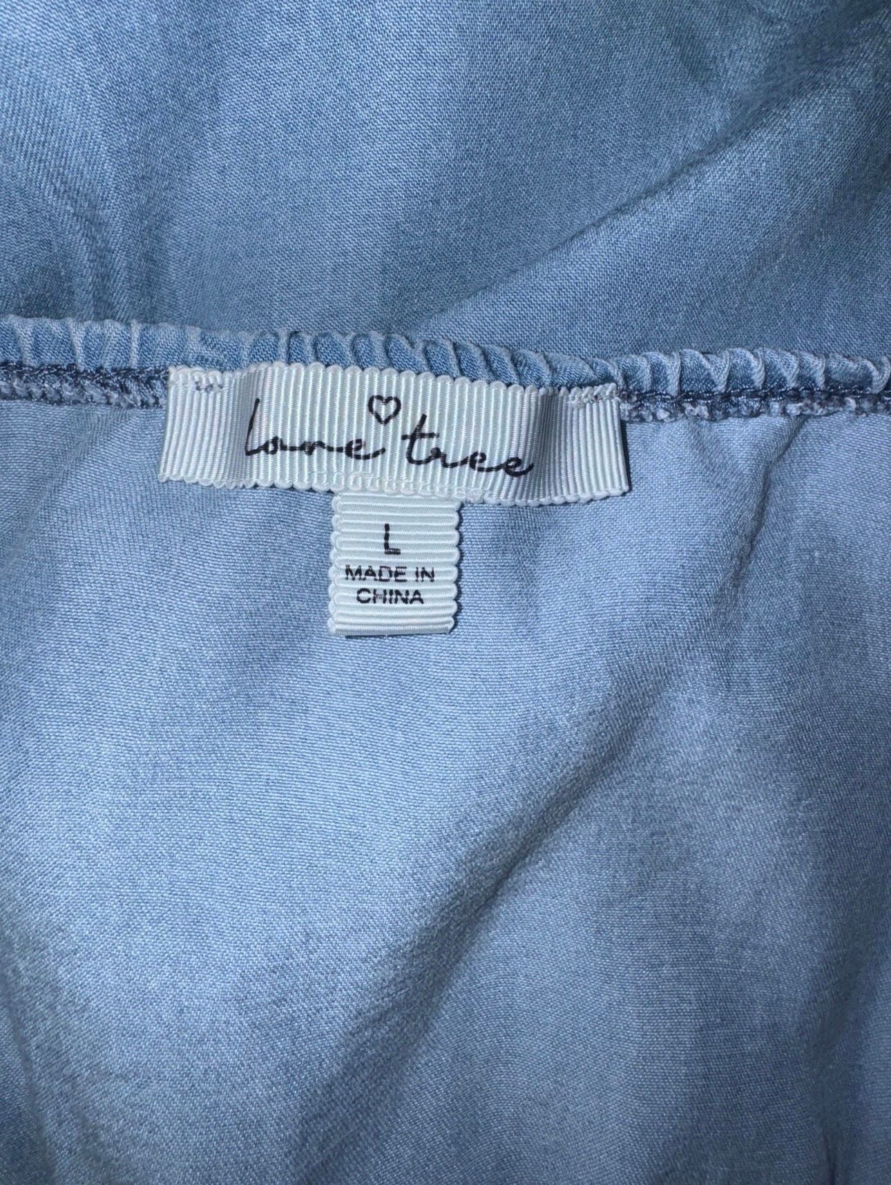Love Tree Denim Dress Size L Light Blue Button Front Smocked Waist 3
