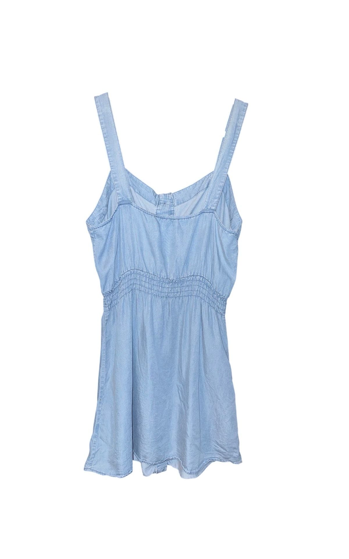 Love Tree Denim Dress Size L Light Blue Button Front Smocked Waist 5
