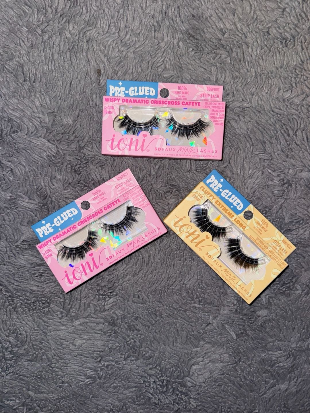 Ioni Pre-Glued 3D Faux Mink Strip Lashes Lot of 3 1