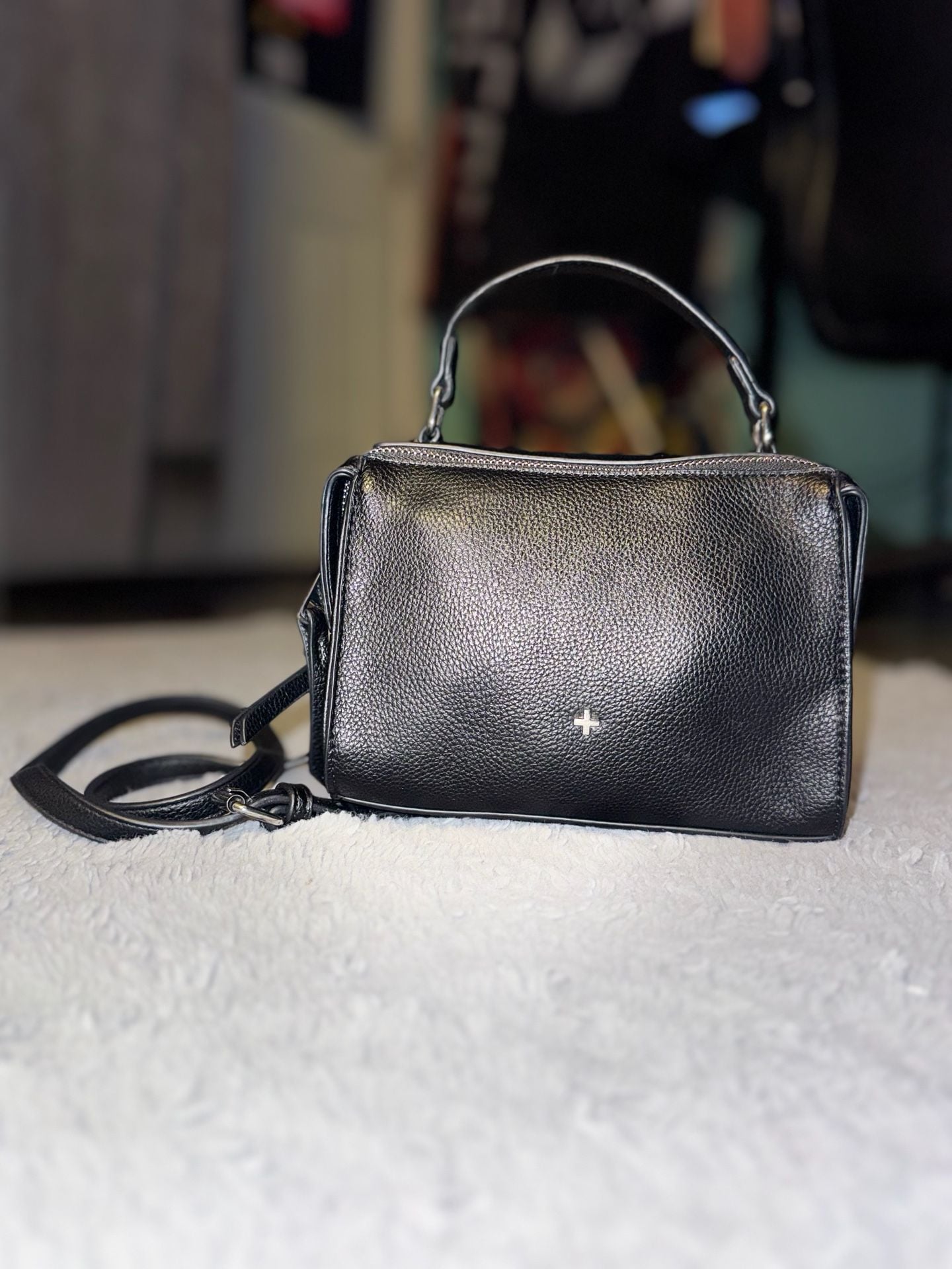 Peta + Jain Crossbody Bag Black Pebble Faux Leather 1