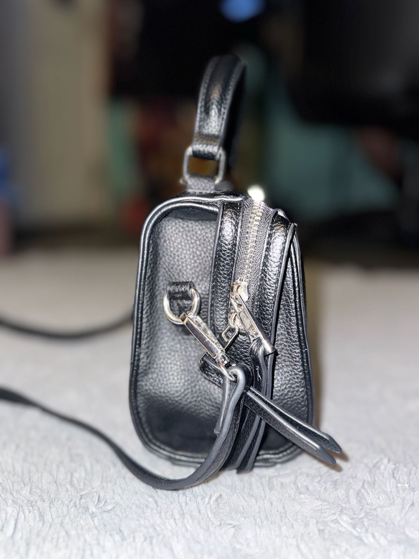Peta + Jain Crossbody Bag Black Pebble Faux Leather 7