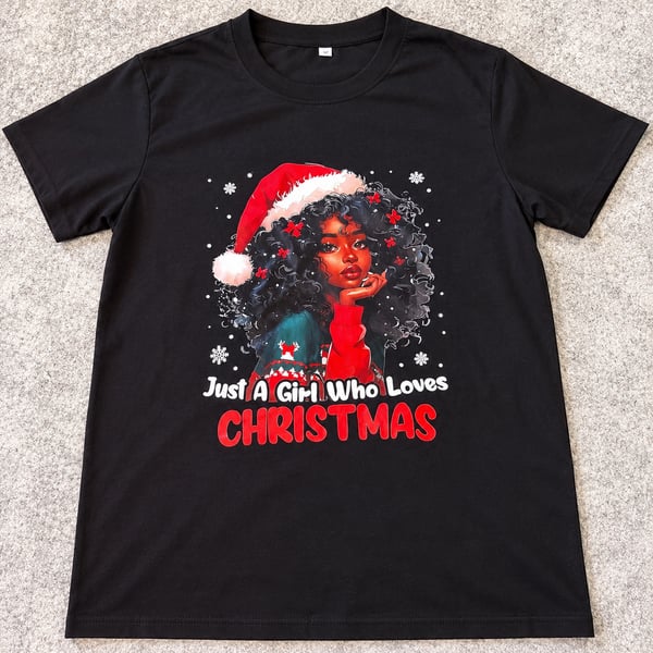 Unbranded Women’s Christmas Graphic T-Shirt Black Size M Holiday Tee