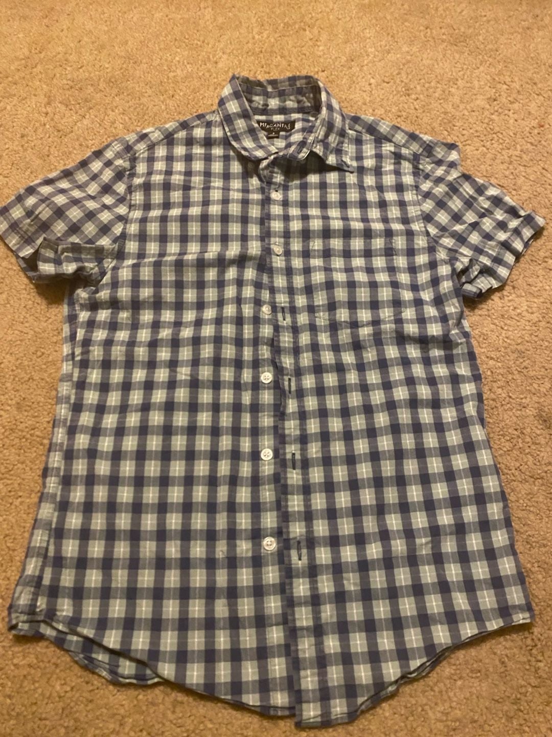 J.Crew Mercantile Flex Plaid Short Sleeve Shirt Size S Blue Gingham 2