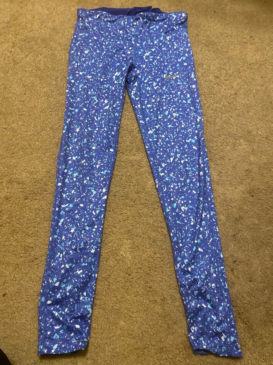 Nike Power Essential Running Tight Size M Blue Confetti Print 2