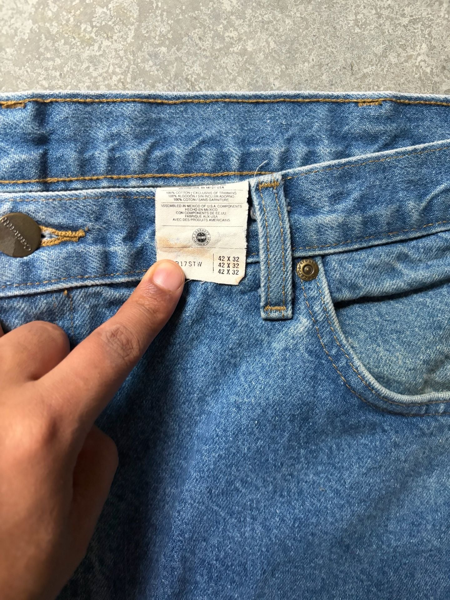 Carhartt Denim Jeans Size 42x32 Blue Straight Leg Workwear 4