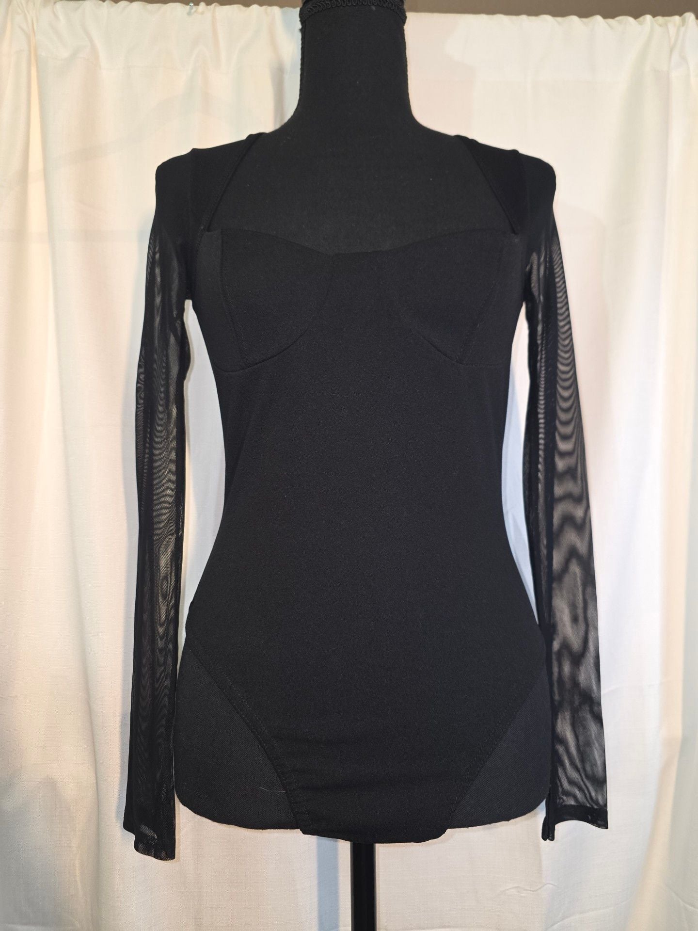 Missguided Corset Bodysuit Size US 4 Black Mesh Long Sleeve 2