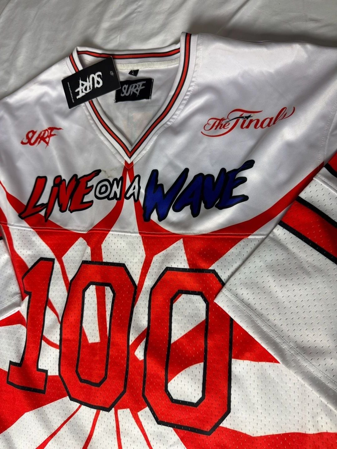 SURF Hockey Jersey Size L White Red Graphic Mesh 5