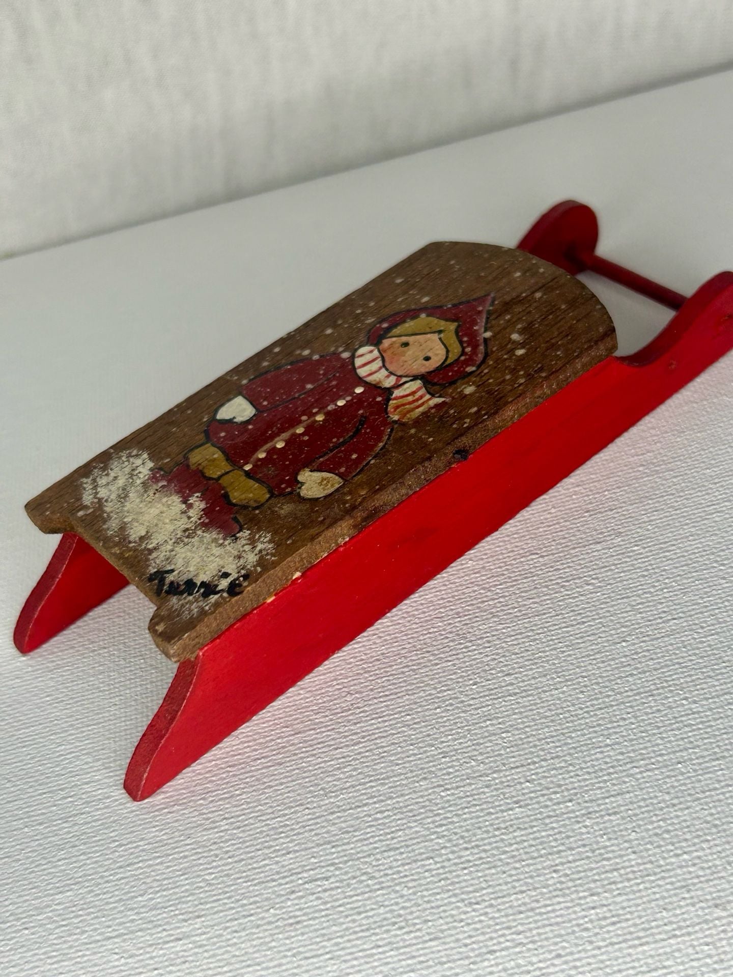 Hand Painted Wooden Sled Christmas Decor Signed Terrie 3