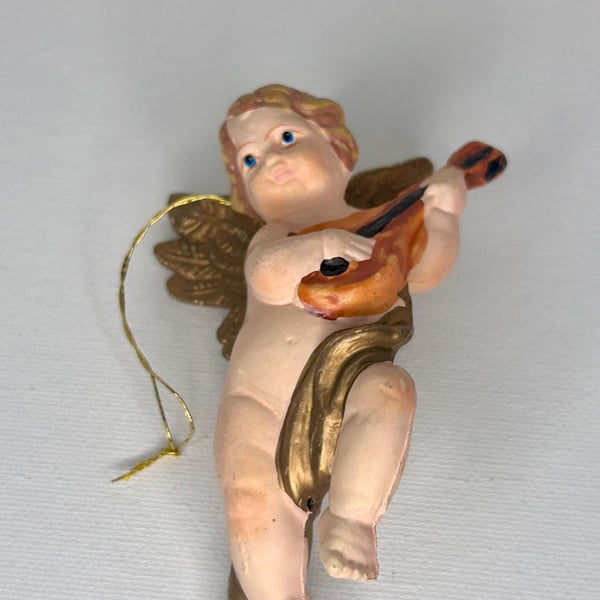 Vintage Italian Cherub Angel Playing Violin Christmas Ornament