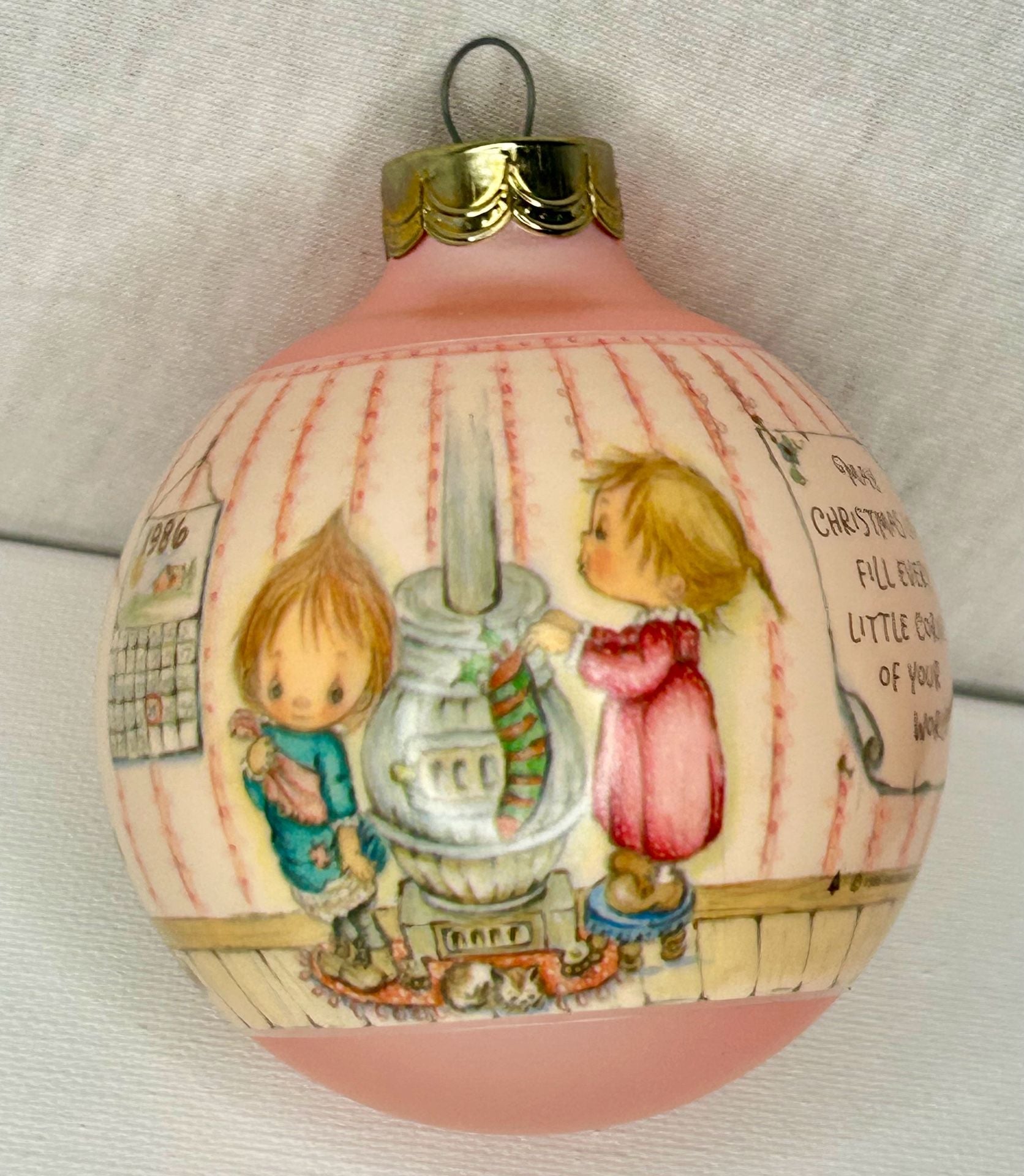 Hallmark 1986 Betsey Clark Home For Christmas Glass Ball Ornament Pink 1