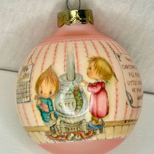Hallmark 1986 Betsey Clark Home For Christmas Glass Ball Ornament Pink