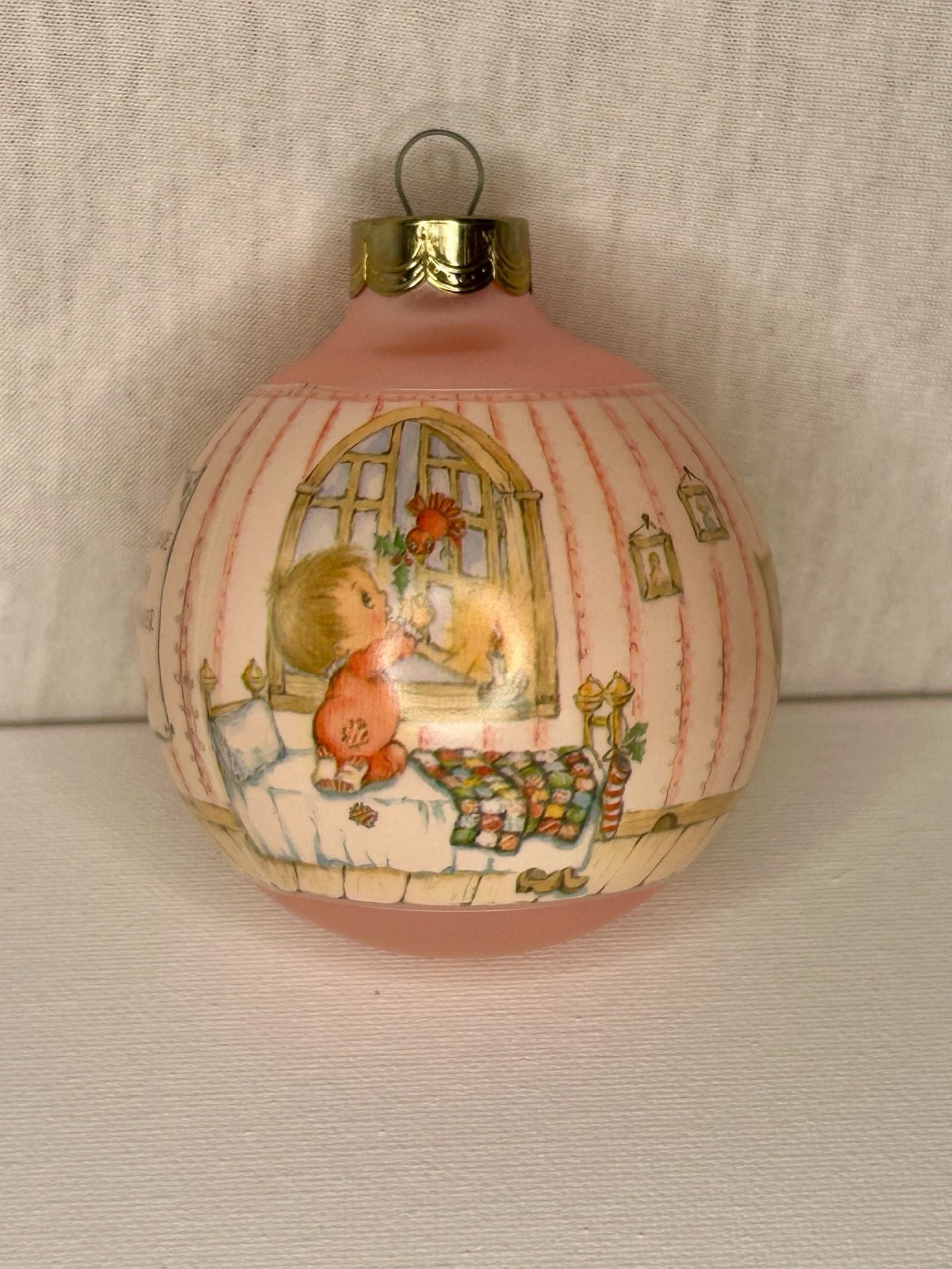 Hallmark 1986 Betsey Clark Home For Christmas Glass Ball Ornament Pink 3