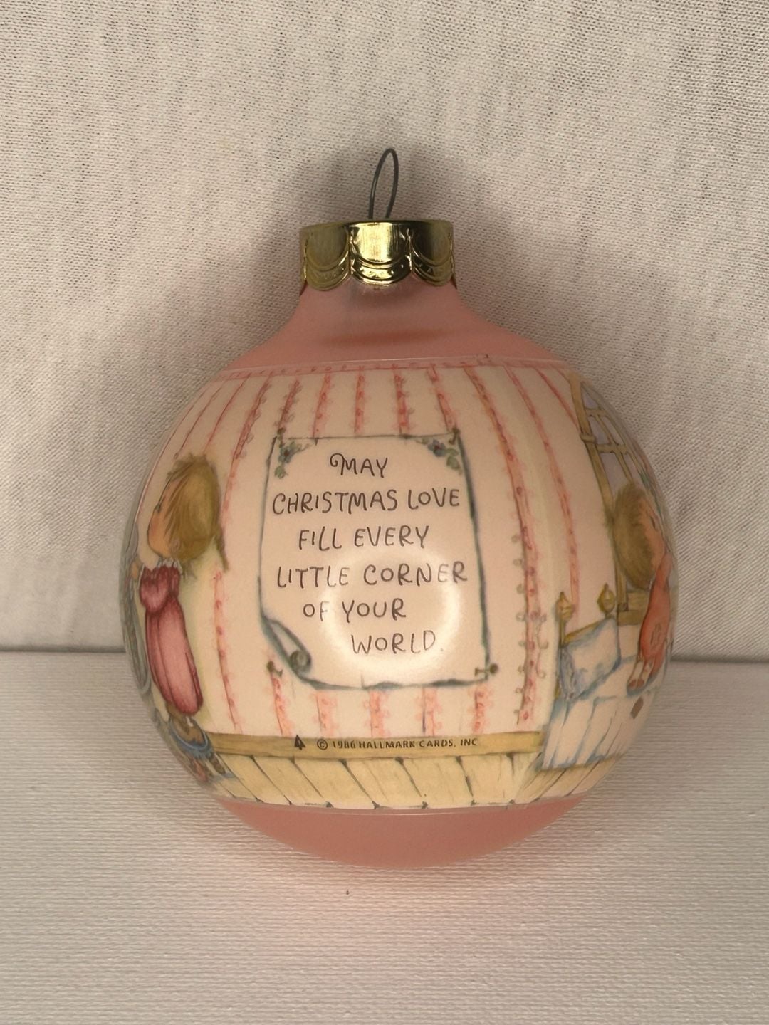 Hallmark 1986 Betsey Clark Home For Christmas Glass Ball Ornament Pink 4