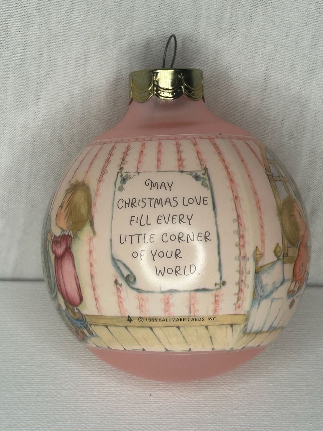 Hallmark 1986 Betsey Clark Home For Christmas Glass Ball Ornament Pink 5