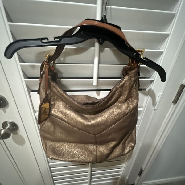 Lauren Ralph Lauren Leather Hobo Bag Metallic Gold