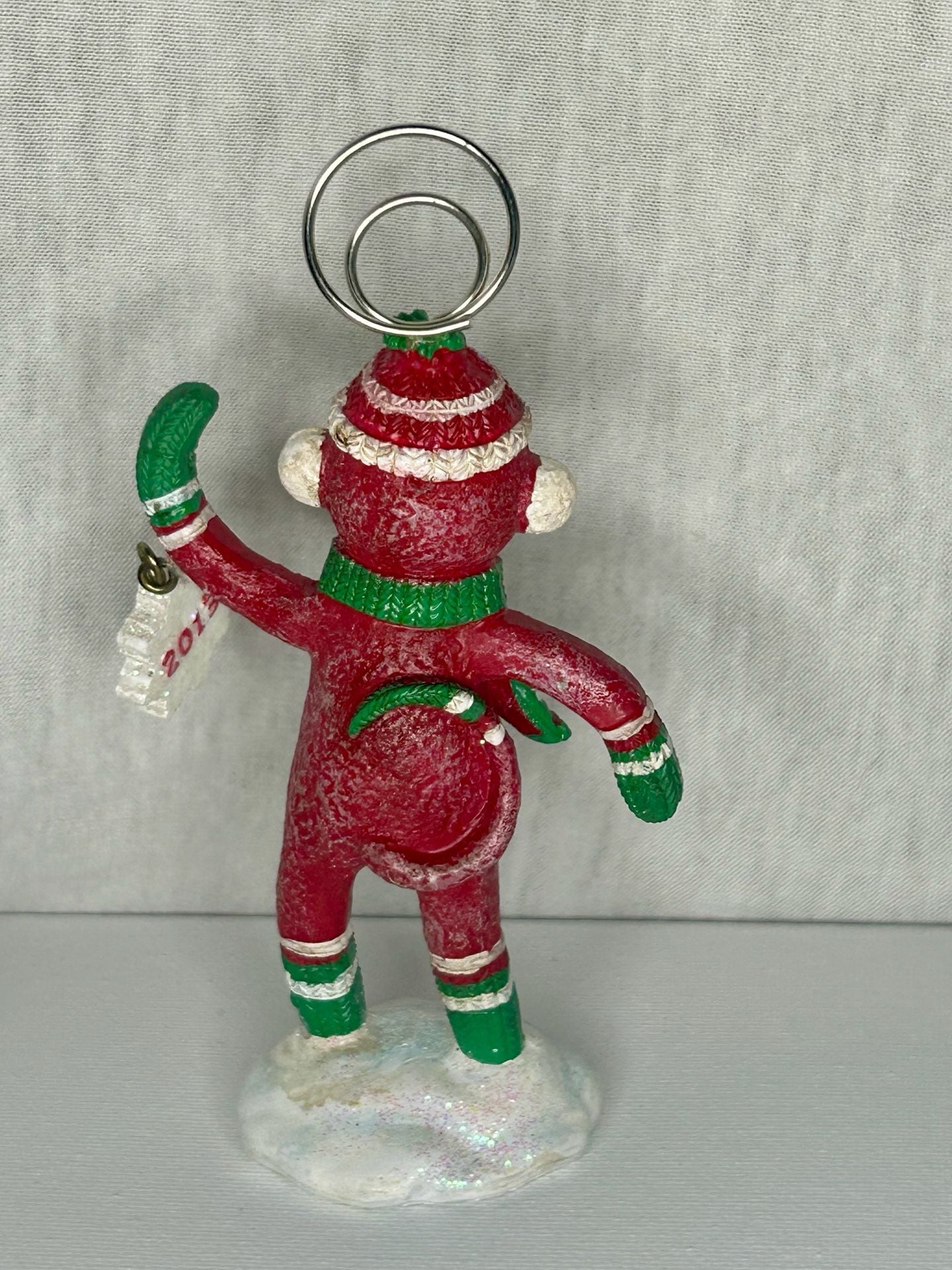 Cracker Barrel Sock Monkey 2013 Christmas Place Card Holder Ornament 2