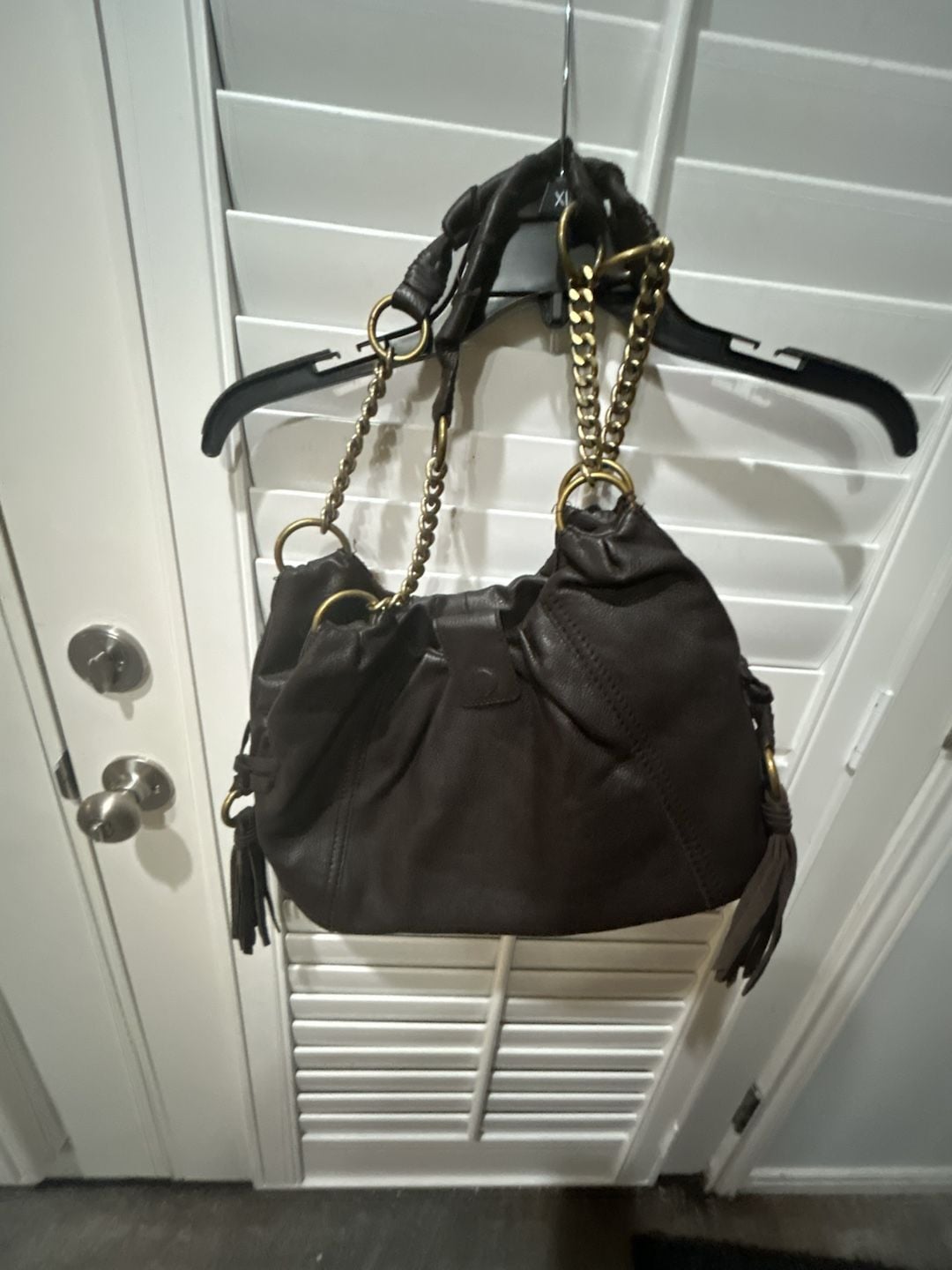 The Sak Brown Leather Hobo Shoulder Bag with Chain Straps 2