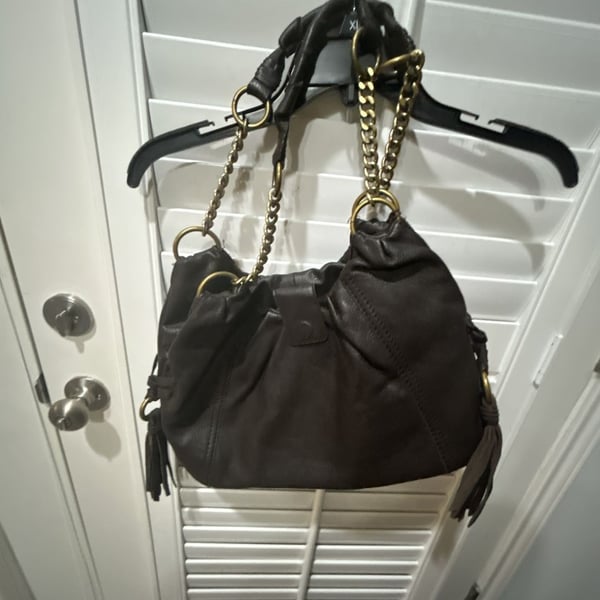 The Sak Brown Leather Hobo Shoulder Bag with Chain Straps