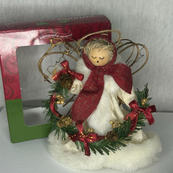 Whimsical Ornament Christmas Angel Figurine With Pinecone Wreath