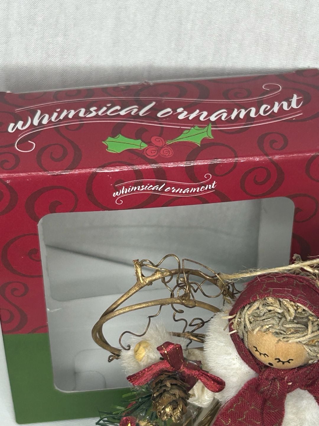 Whimsical Ornament Christmas Angel Figurine With Pinecone Wreath 3