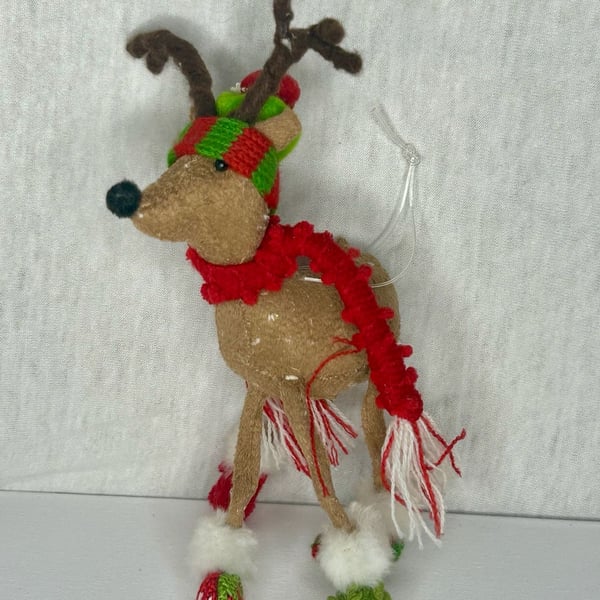 Felt Reindeer Christmas Holiday Ornament With Scarf And Hat